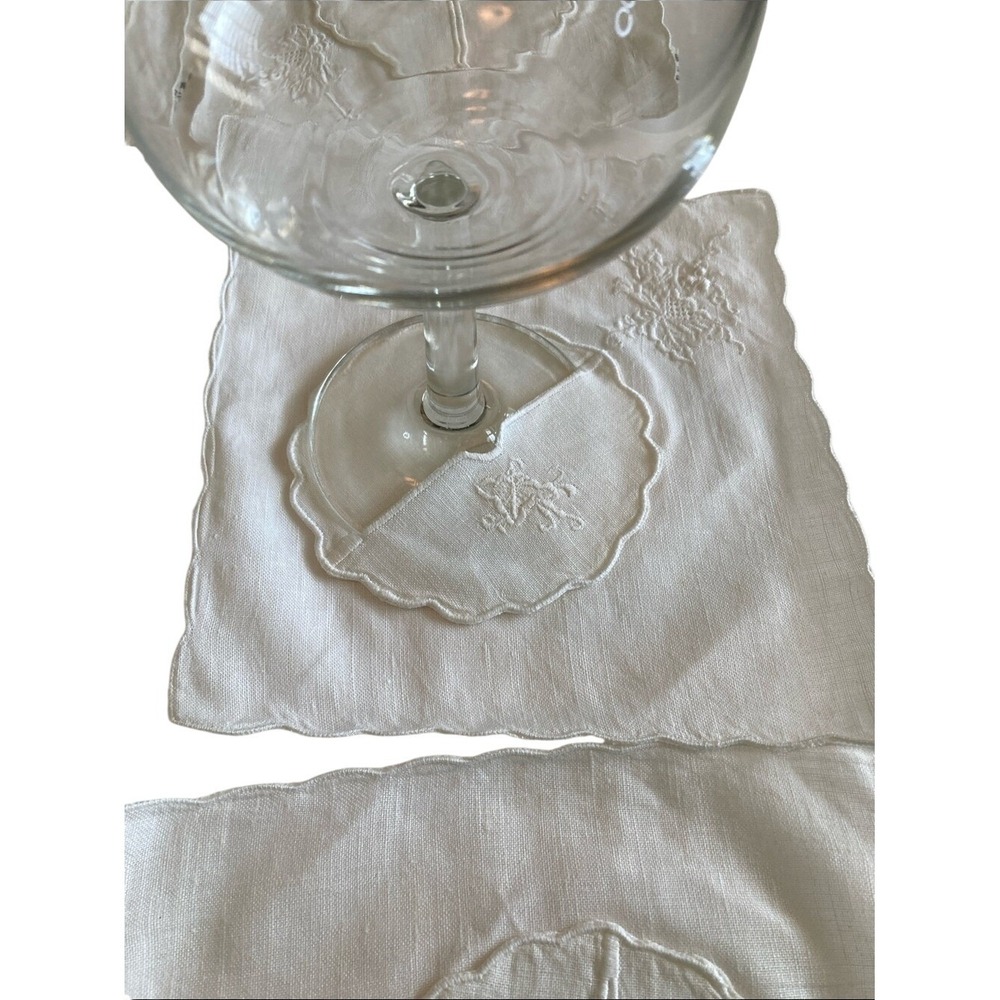 Vtg Peking‎ Handicraft Cocktail Napkin Drink Slipper White Linen Blend Set of 12